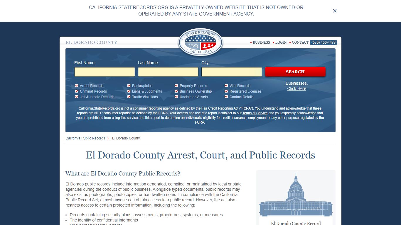 El Dorado County Arrest, Court, and Public Records